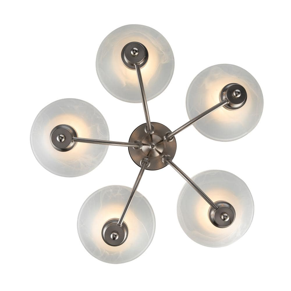 Perkins 5-Light Brushed Nickel Chandelier Light Fixture with Marbleized Glass Shades