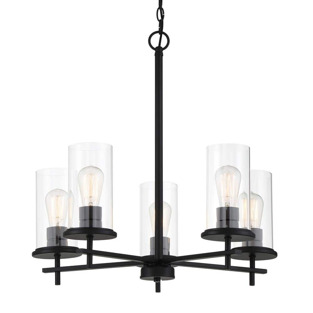 Coal Black 5-Light Chandelier with Clear Glass Shades