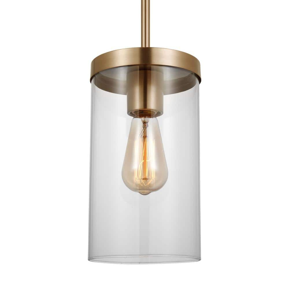 Zire 6" Satin Brass and Clear Glass Pendant Light