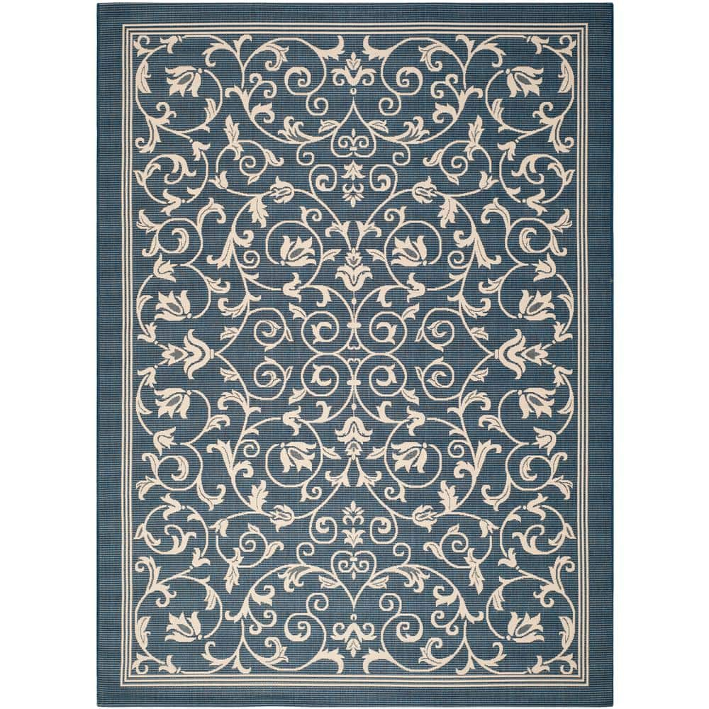 SAFAVIEH Courtyard Nanda Floral Indoor/Outdoor Area Rug, 9' x 12', Navy/Beige