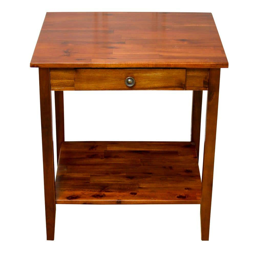 Casual Contemporary Living 2-Tier Solid Acacia End Table with Drawer - Mahogany
