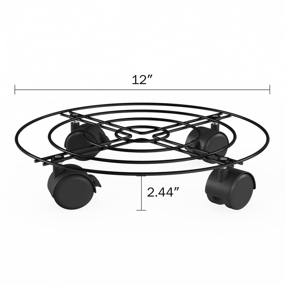 Pure Garden Metal Plant Caddy-Set of 2 Round Stand on Wheels