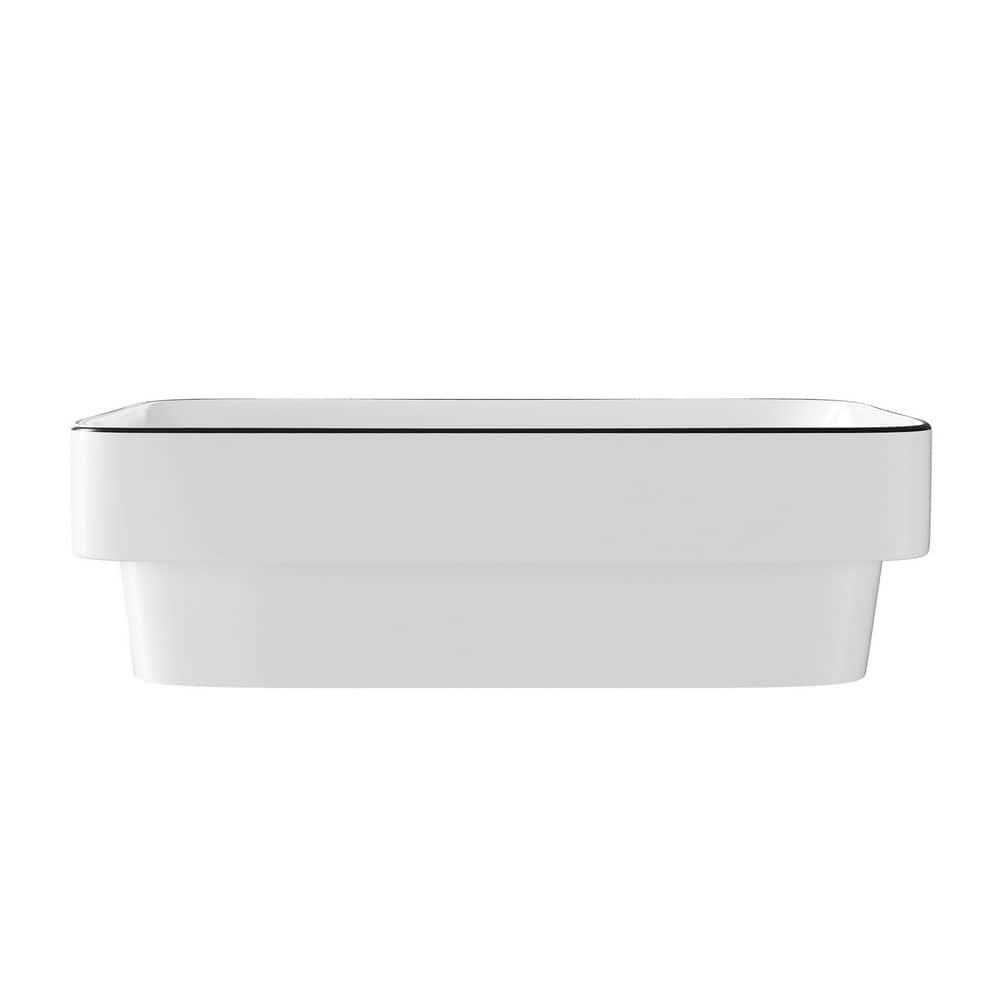 Ally 16 in. Rectangular Bathroom Ceramic Semi-Recessed Vessel Sink White Art Basin