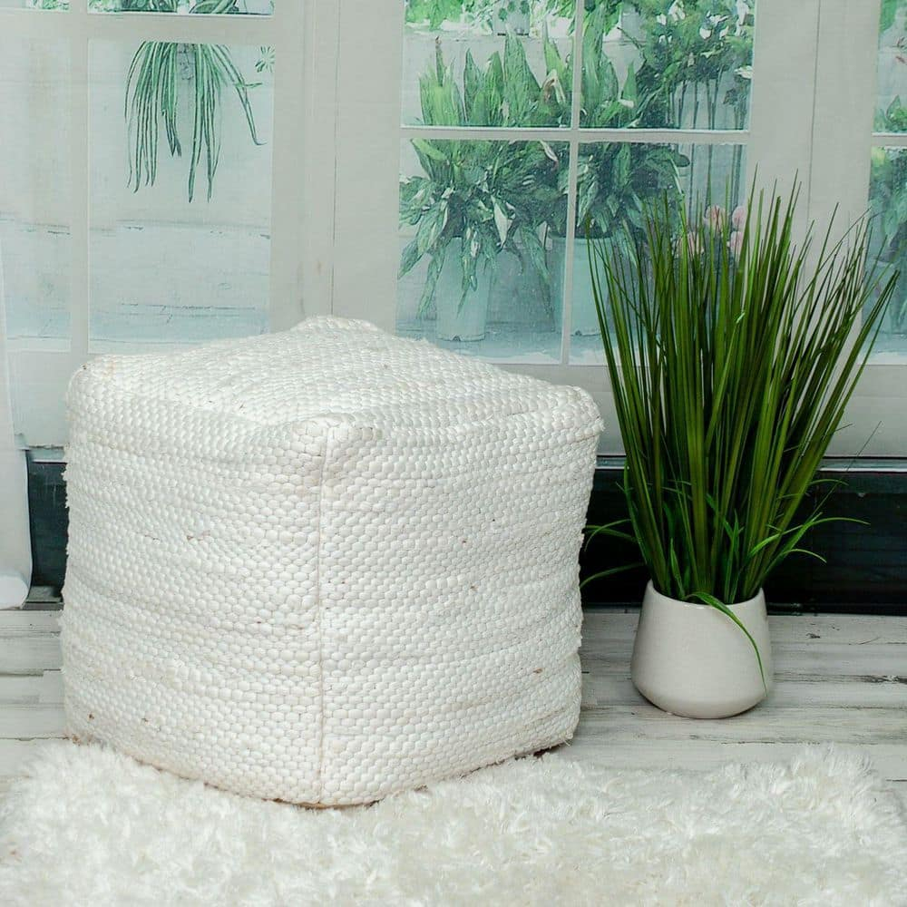 16 x 16 x 16 in. Chic Chunky White Textured Pouf