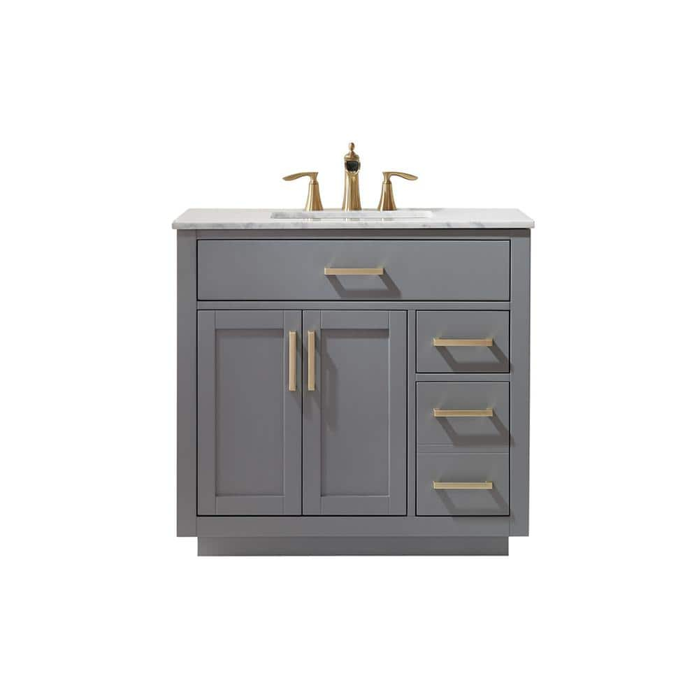 Ivy 36" Marble Countertop Single Vanity w/o Mirror Gray