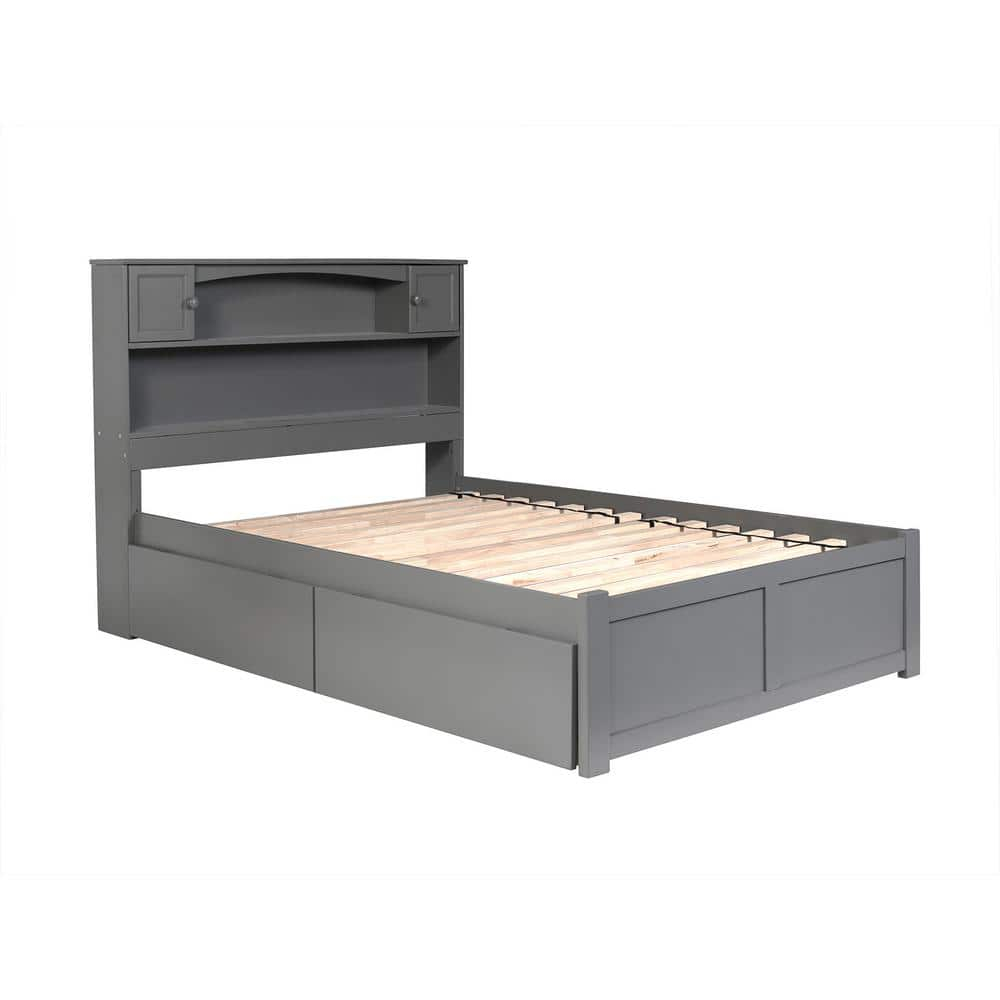 Newport Platform Bed with Flat Panel Foot Board and 2 Urban Bed Drawers, Full, Gray