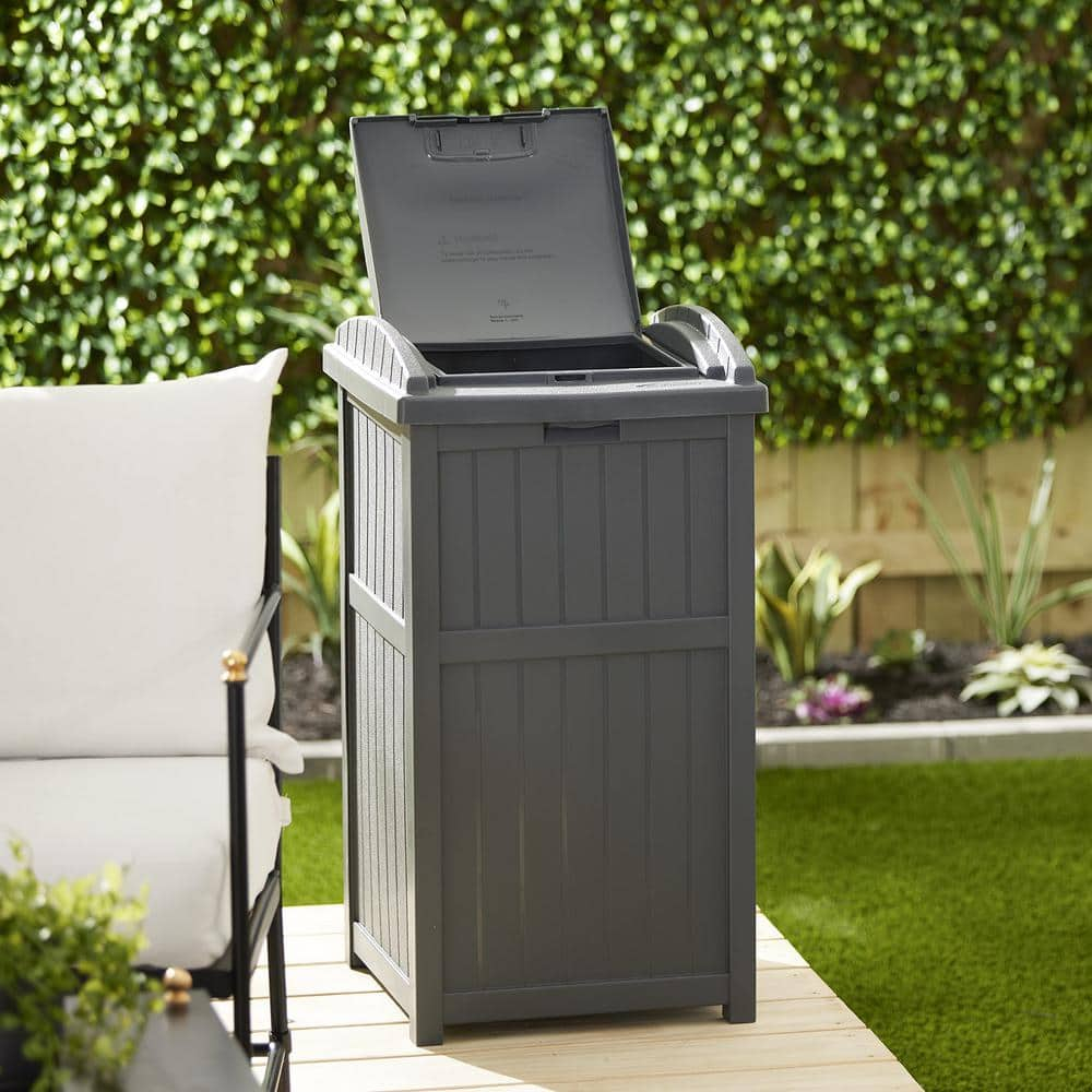 33 Gallon Gray Resin Outdoor Patio Trash Can
