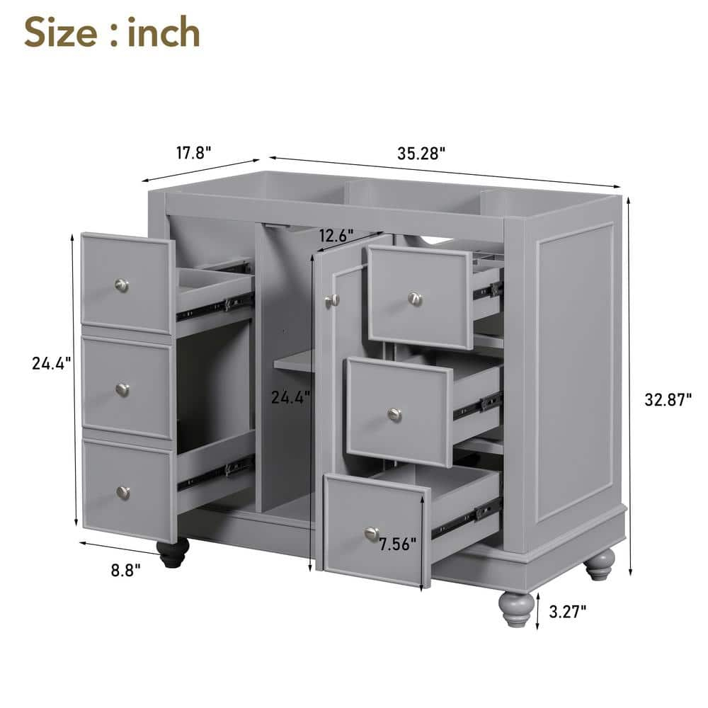 36 in. Gray Solid Wood Freestanding Bath Vanity Cabinet