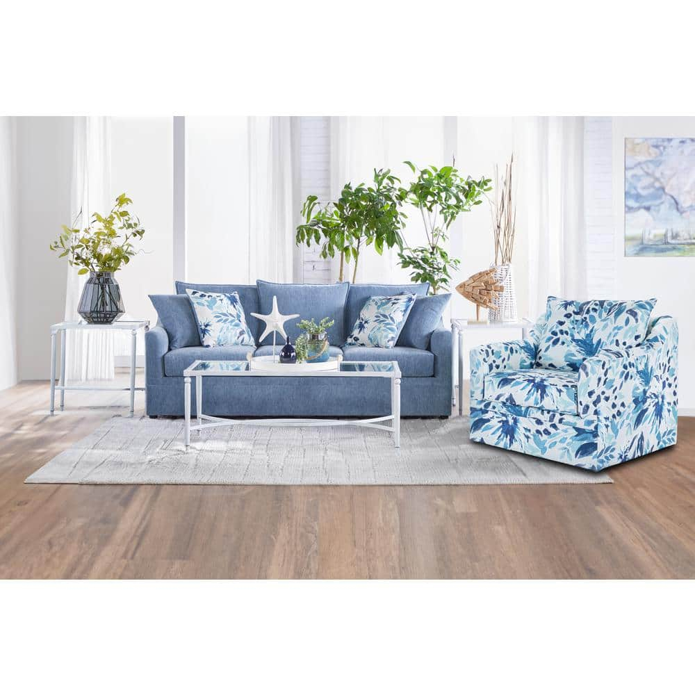 New Classic Furniture Sylvie 2 PC Fabric Sofa and Chair Set in Blue and White