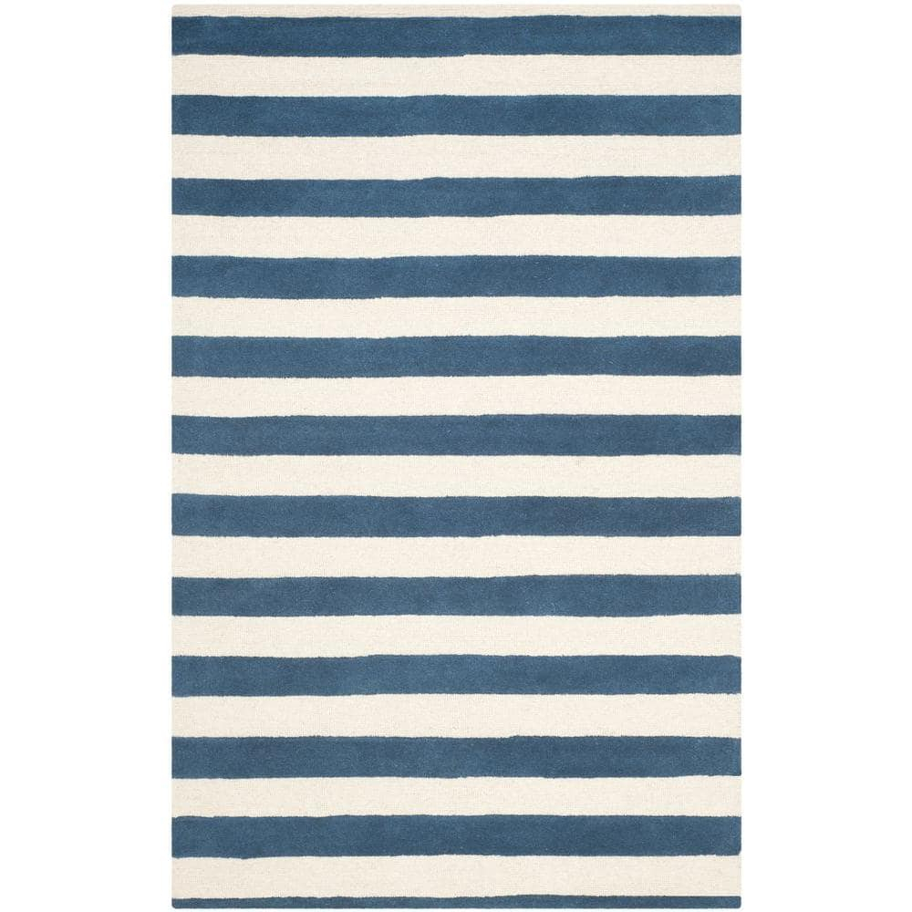 SAFAVIEH Cambridge Keaton Striped Wool Area Rug, Navy/Ivory, 4' x 6'