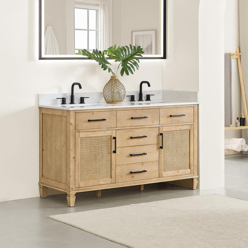 Altair-13 60" Double Bathroom Vanity in with Grain White Engineered Stone Countertop