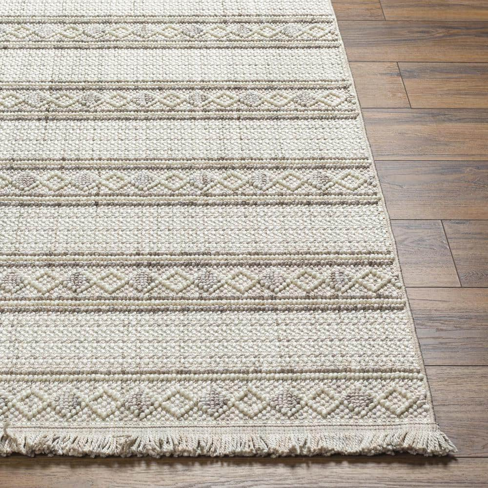 New Delhi Textured Stripe Gray Synthetic 7'9" x 10' Area Rug