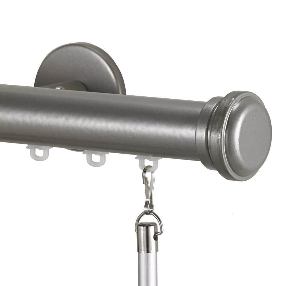 Tekno 25 - 84 in. Non-Adjustable 1-1/8 in. Single Traverse Window Curtain Rod Set in Silver with Empire Finial