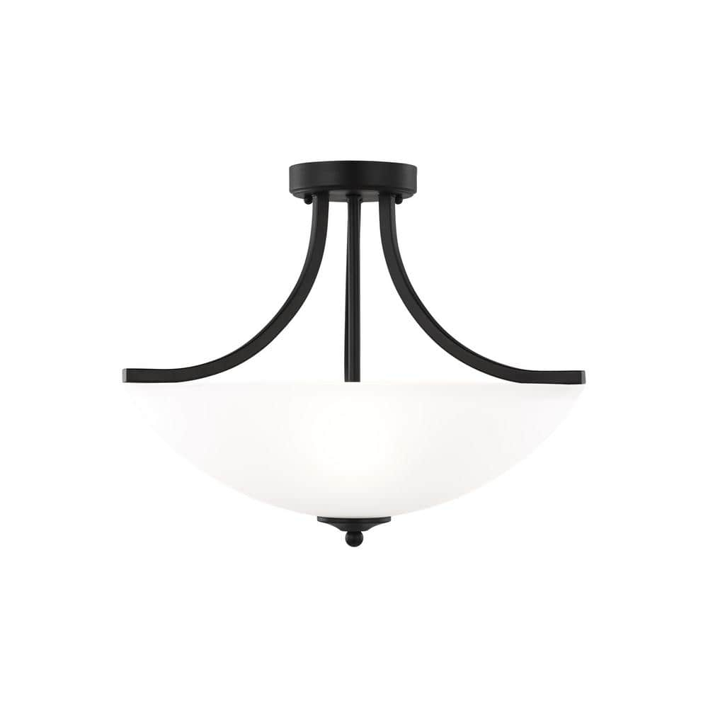 Generation Lighting 7716503-112 Geary Small Three - Light Semi-Flush Convertible Pendant Hanging Modern Fixture, Midnight Black