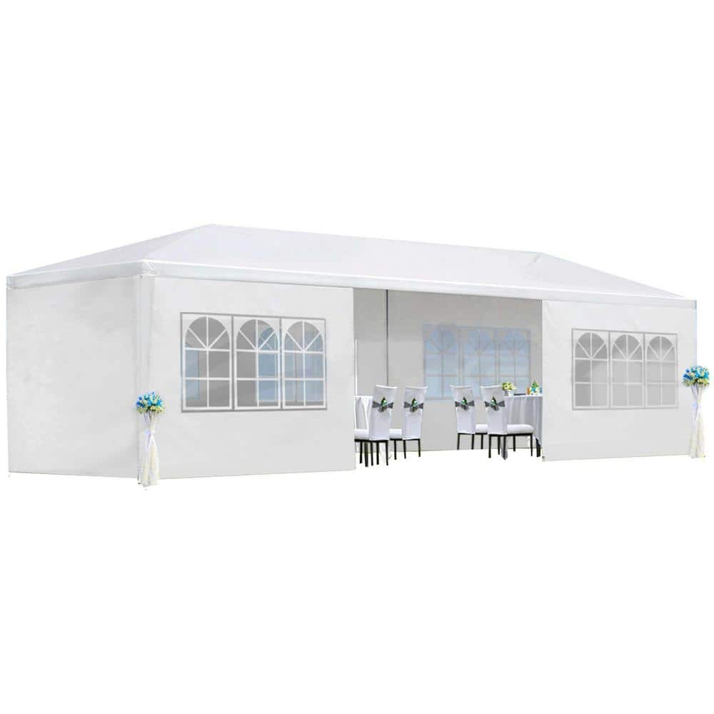 10 ft. x 30 ft. White Wedding Party Canopy Tent Outdoor Gazebo with 8 Removable Sidewalls