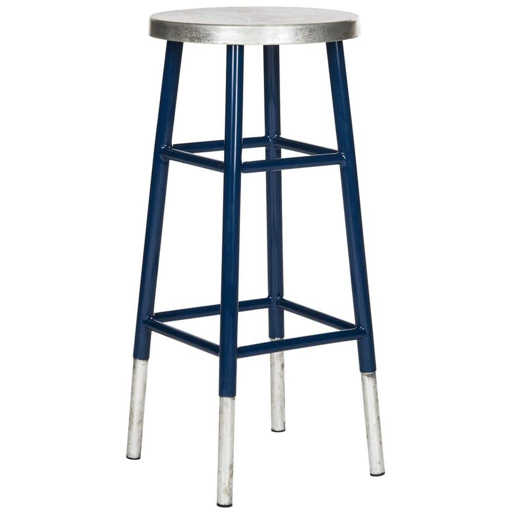 SAFAVIEH Kenzie Iron Silver Dipped 30" Barstool, Navy