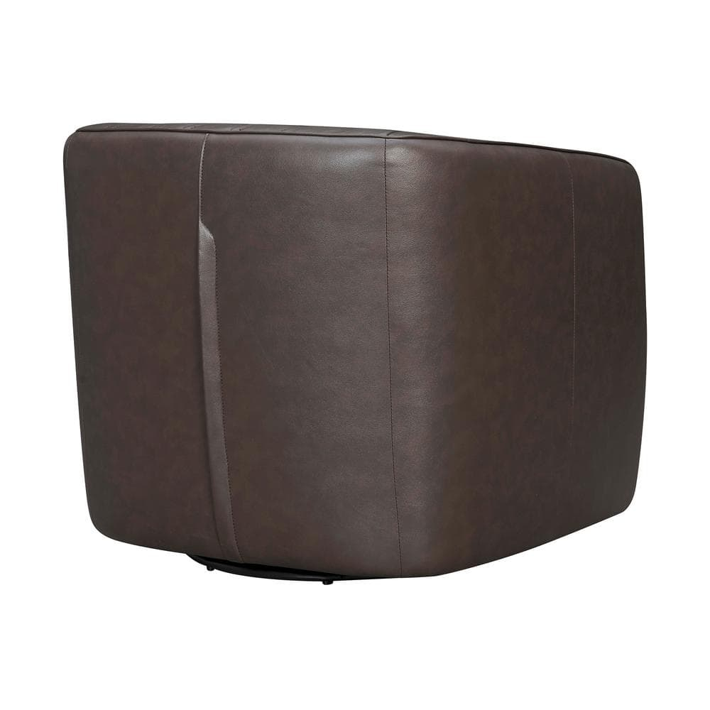 Armen Living Aries 17" Modern Leather Swivel Barrel Chair in Espresso