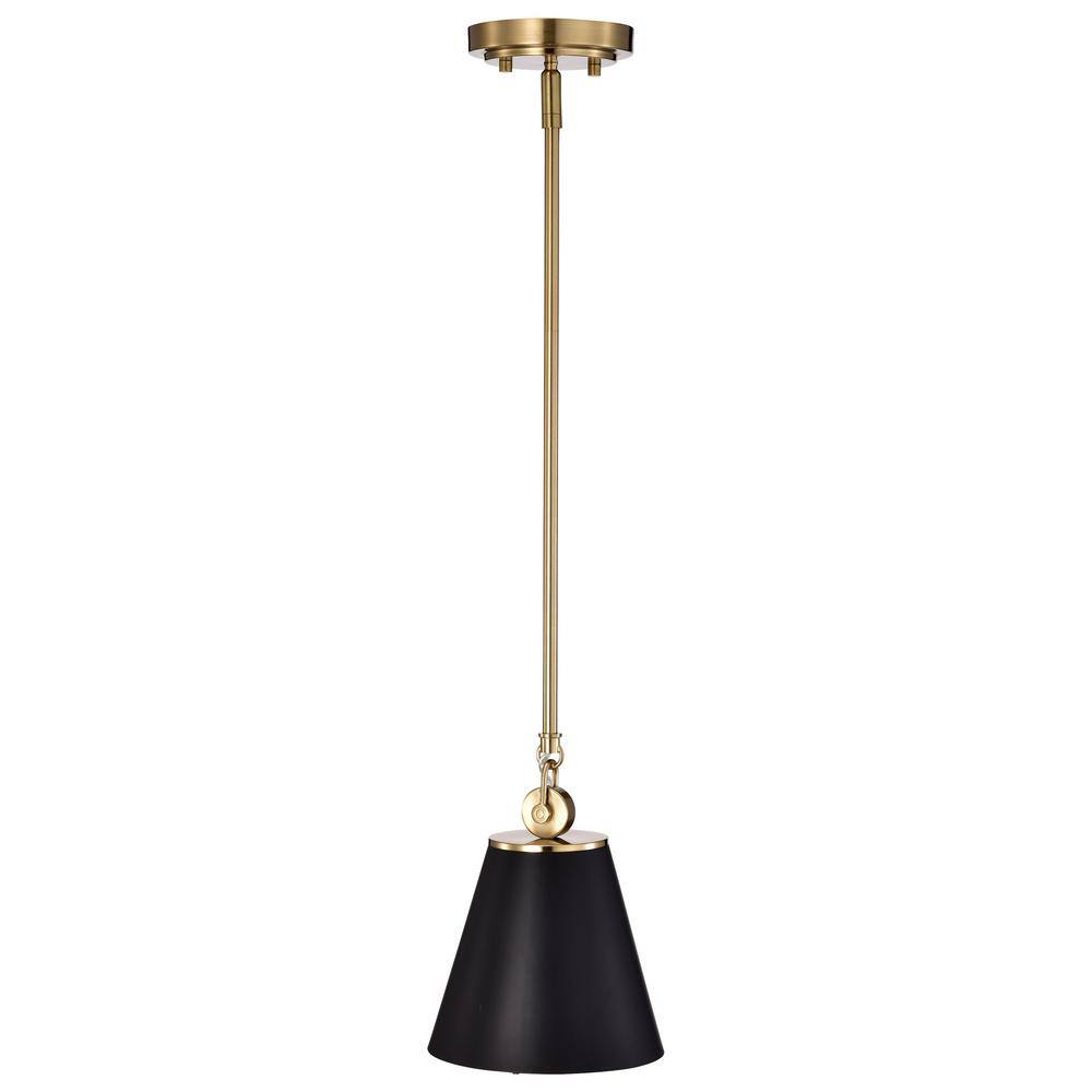Dover Mini Pendant in Black with Vintage Brass Trim and White Lining