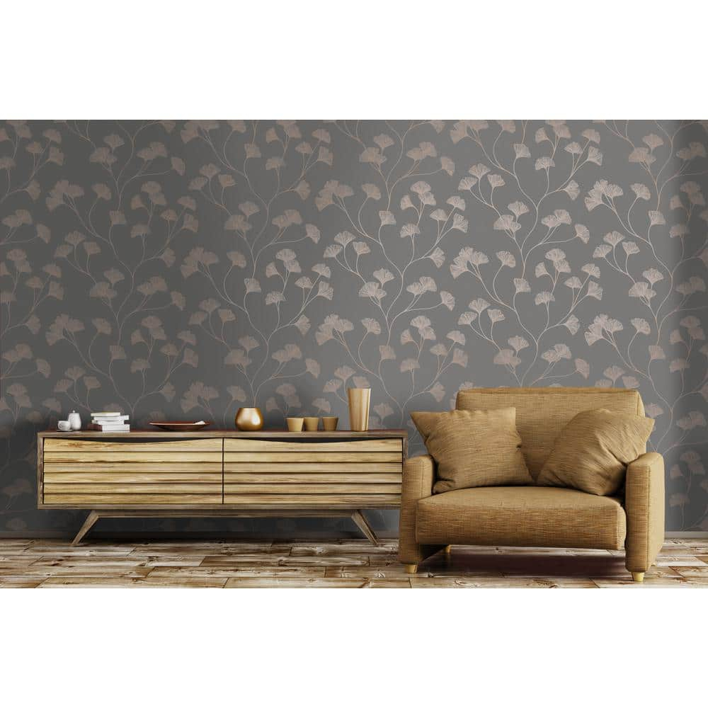 Holden Glistening Ginkgo Leaf Non-Pasted Wallpaper 396in x 20.8in Grey