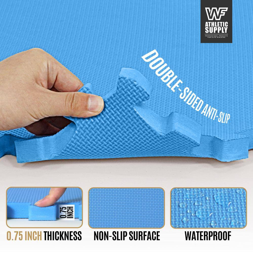Blue 24 in. W x 24 in. L x 0.75 in. Thick EVA Foam Double-Sided T Pattern Gym Flooring Tiles (6 Tiles/Pack) (24 sq. ft.)