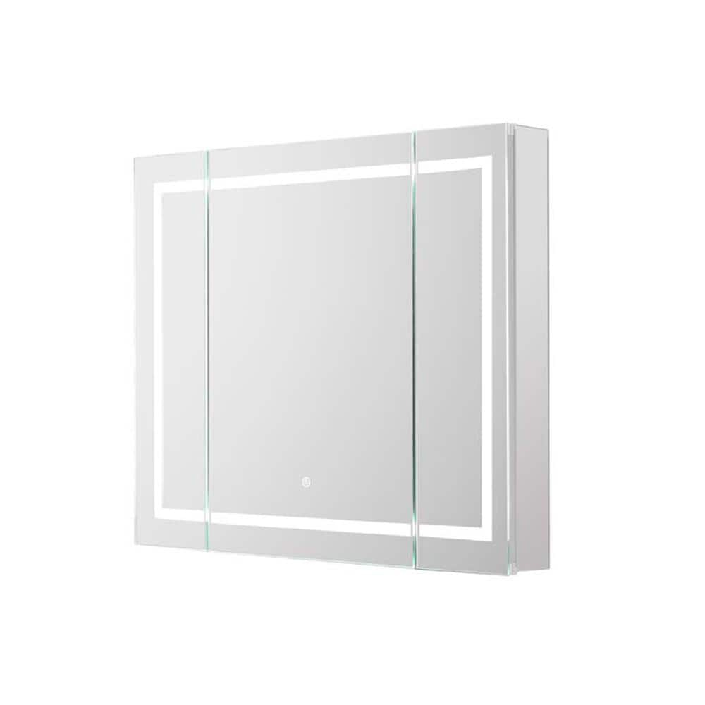 Royale Plus 40 in. W x 30 in. H Clear Recessed/Surface Mount Medicine Cabinet with Mirror, Tri-View Doors, LED, Defogger
