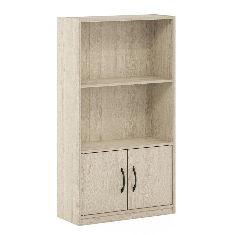 Furinno Gruen 2-Tier Open Shelf Bookcase with 2 Doors Storage Cabinet, Metropolitan Pine
