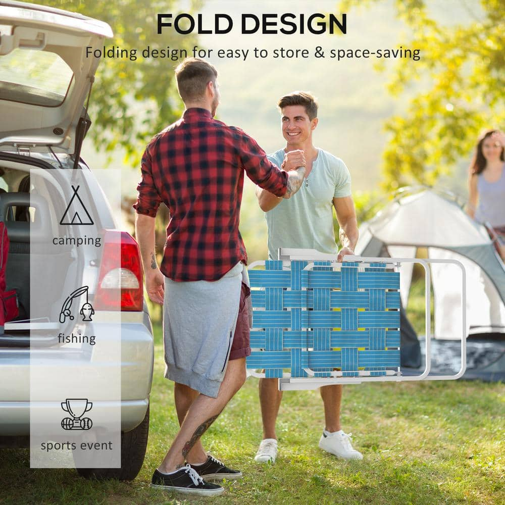 Blue Metal Folding Lawn Chairs with PE Straps and Armrests