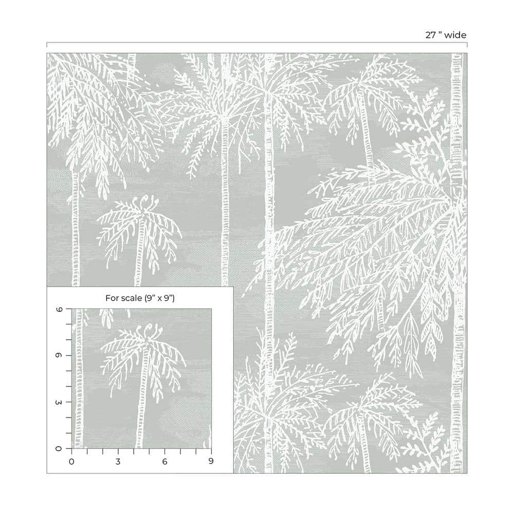 Misty Gray Embossed Vinyl Palm Grove Wallpaper Roll
