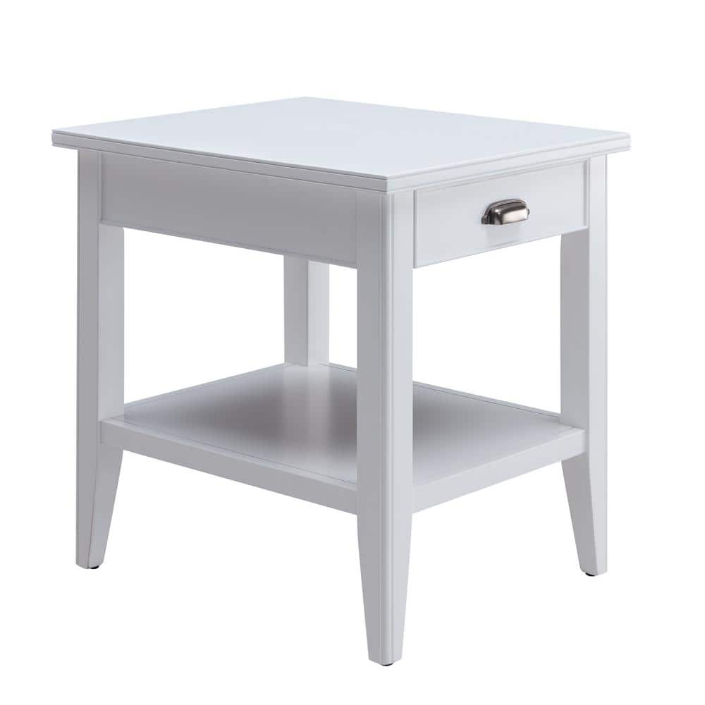 Leick Home 10507-WT Laurent End Table with Drawer and Display Shelf-White