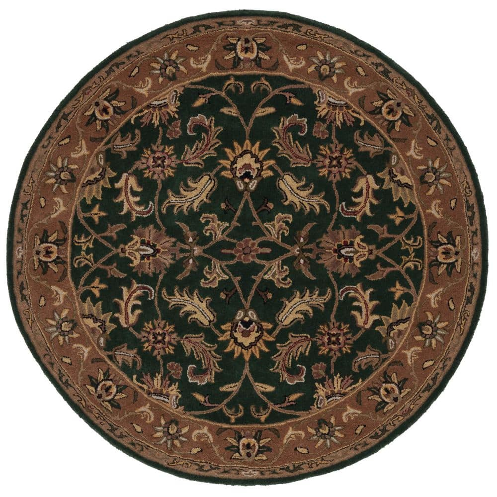 SAFAVIEH Heritage Valery Traditional Wool Area Rug, Dark Green/Gold, 6' x 6' Round