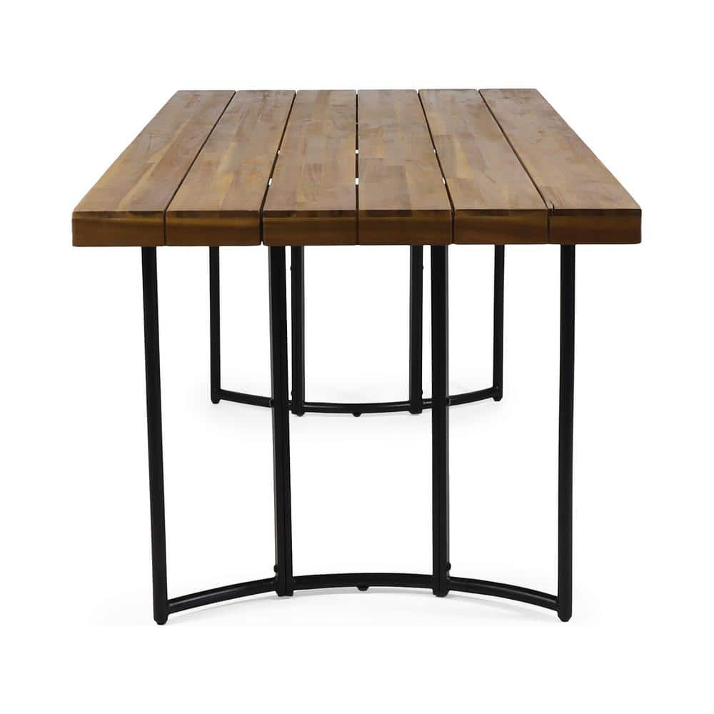 Noble House Noah 72" Modern Wood Top Patio Dining Table in Teak and Black