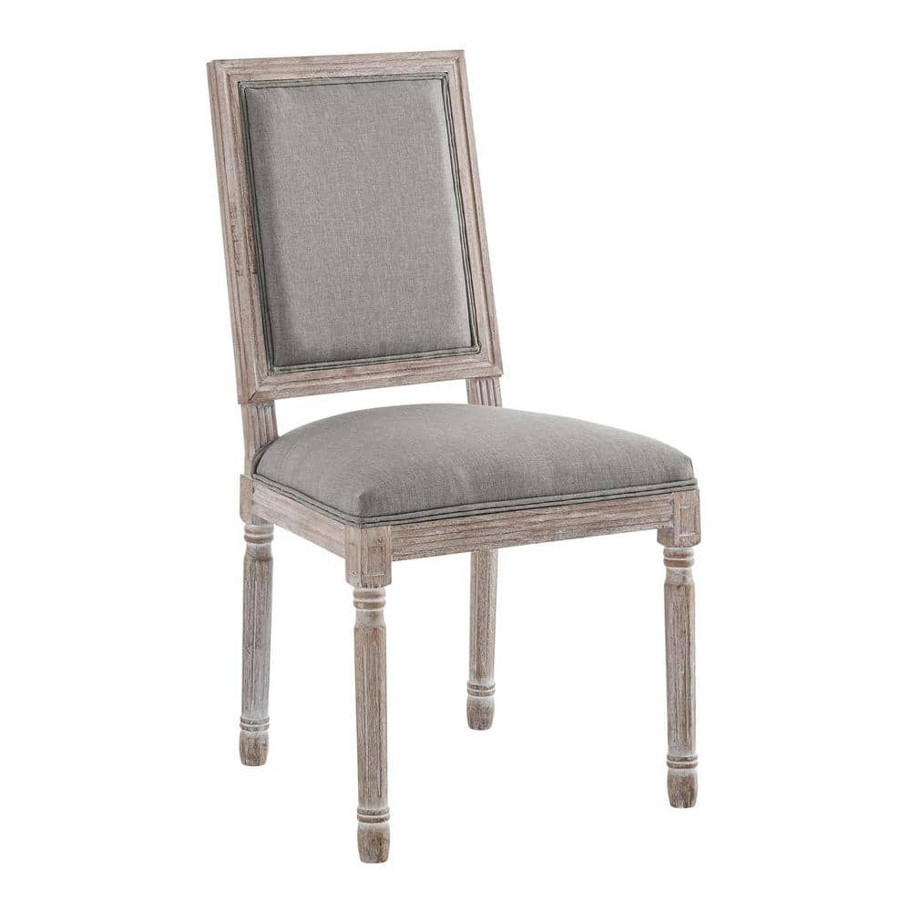 Modway Court 20" Vintage French Fabric Dining Side Chair in Light Gray