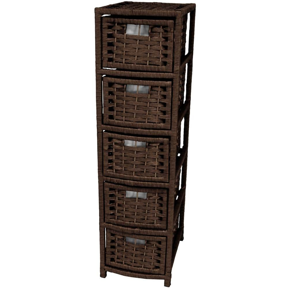 Oriental Furniture Natural Fiber Occasional Chest, 5 Drawer, Mocha color