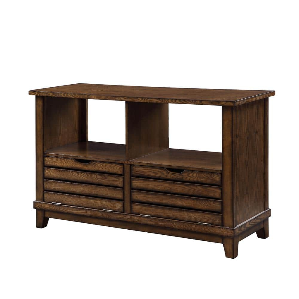 Slatted Front Sofa Table with Two Drawers and Two Shelf Brown - Saltoro Sherpi