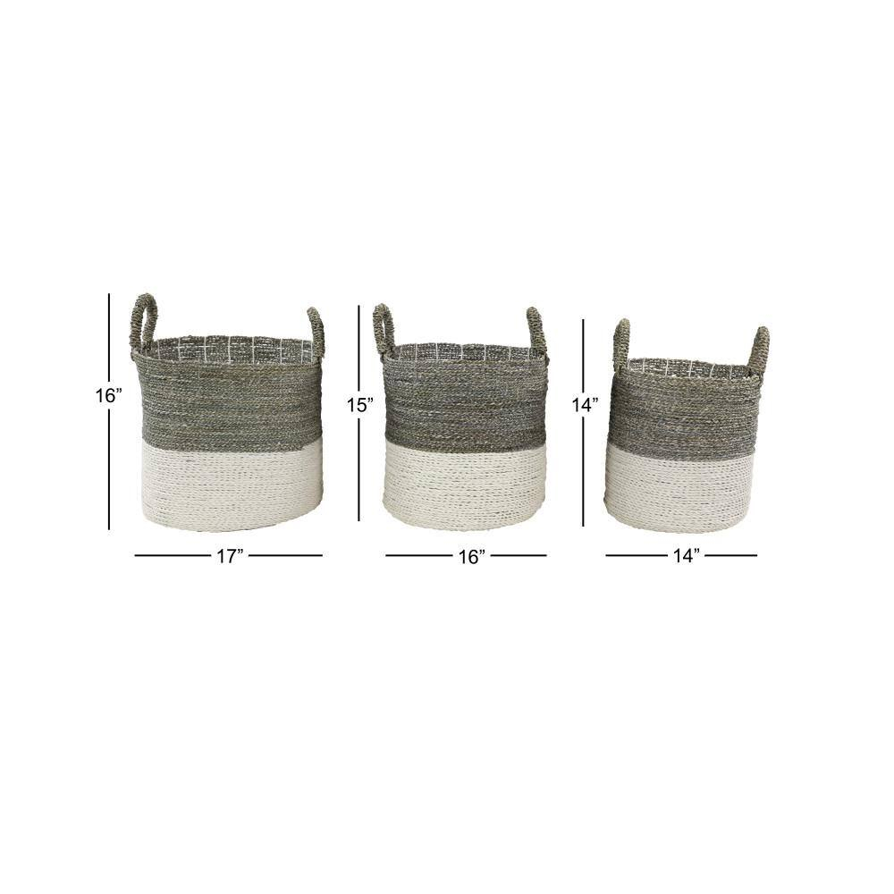 DecMode 17", 16", 14" White Sea Grass Contemporary Storage Basket, 3 - Pieces