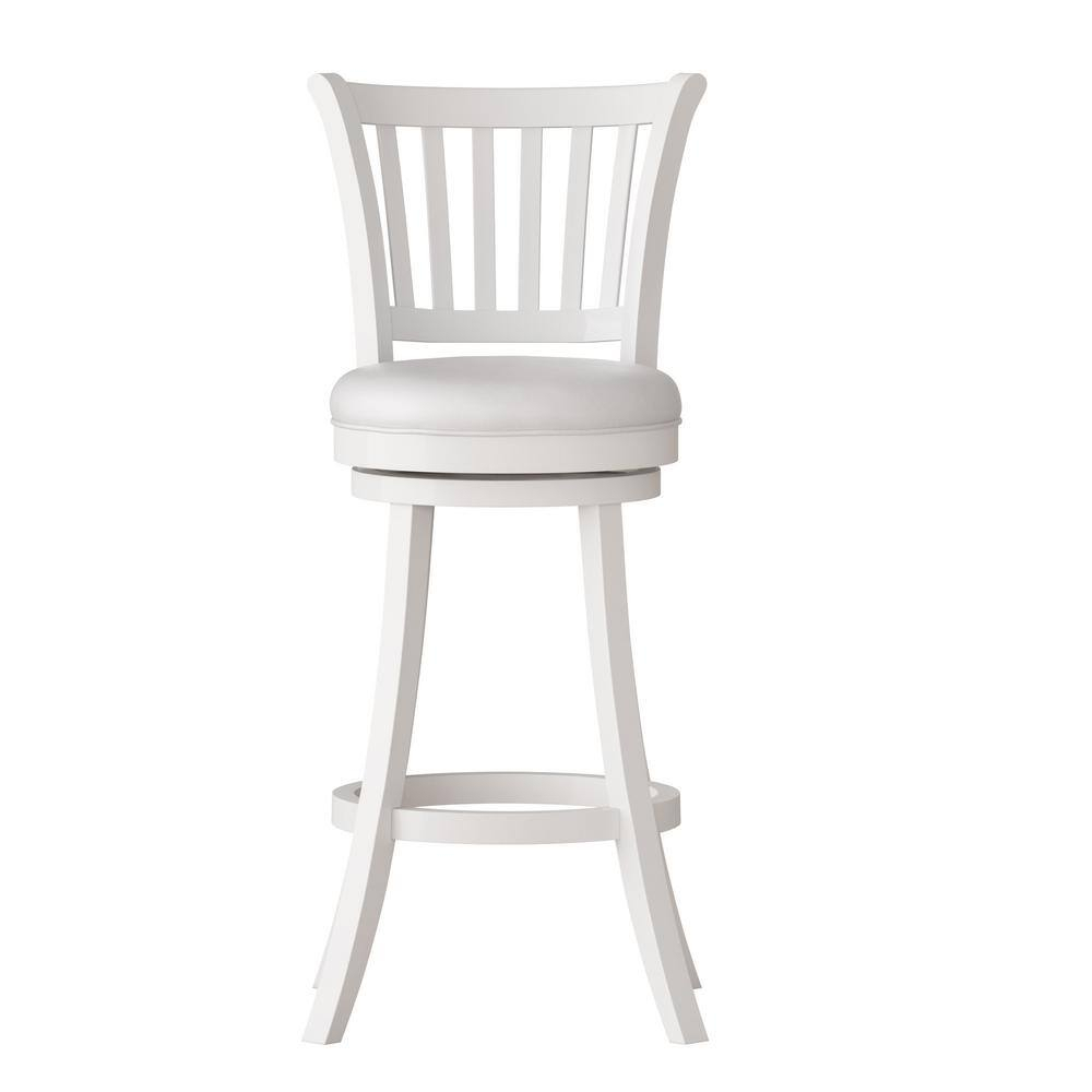 CorLiving Winston White Swivel Bar Stools Set of 2 with Faux Leather Seat and Vertical Slatted High Back- Bar Height Bar Stools with Back - Wood Barstools for Kitchen Island, or Bar Surfaces