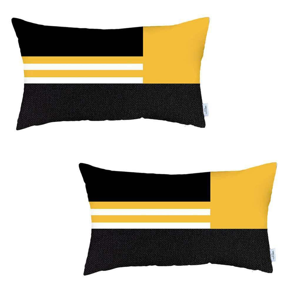 Apolena Yellow Geometric Polyester Lumbar Pillow Cover Set