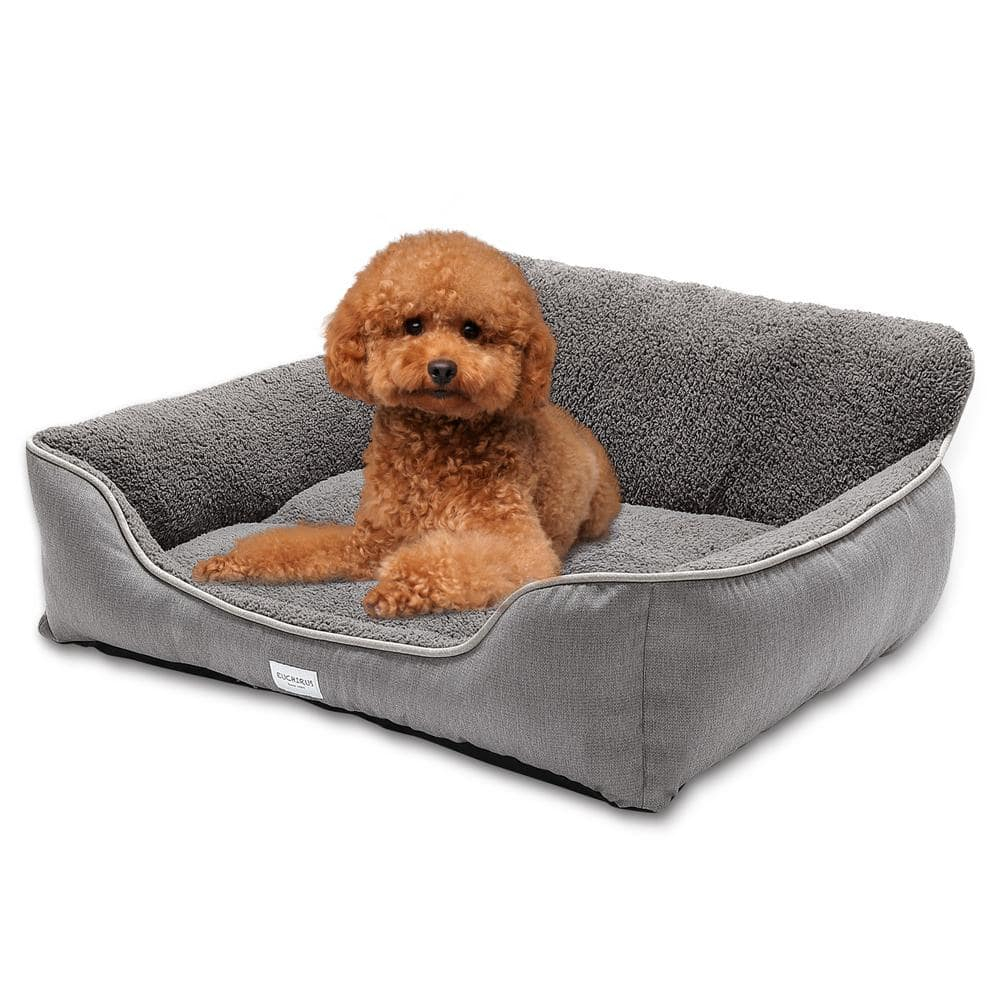 Washable Medium Grey Dog Bed With Bolster