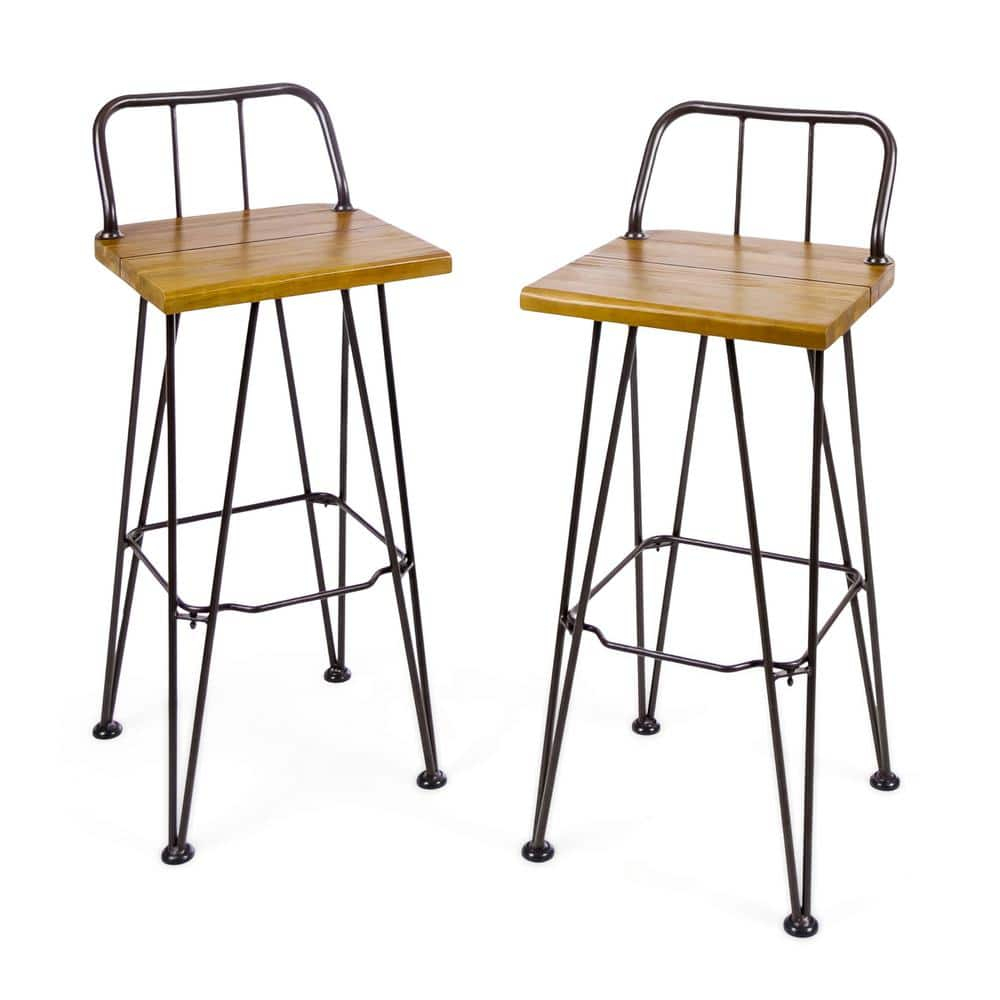 Noble House Denali Outdoor Teaked Acacia Wood Barstools (Set of 2)