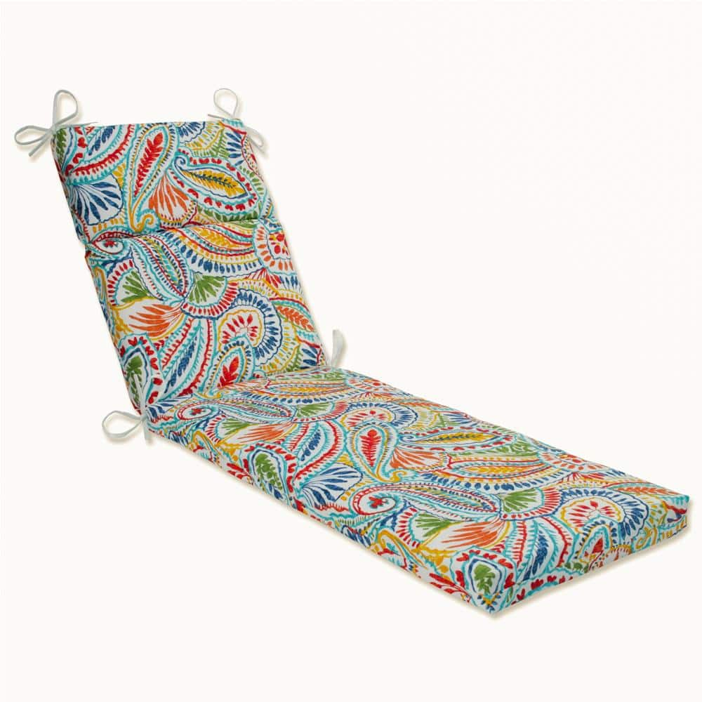 Vibrant Paisley Multi-Color Polyester Outdoor Chaise Lounge Cushion