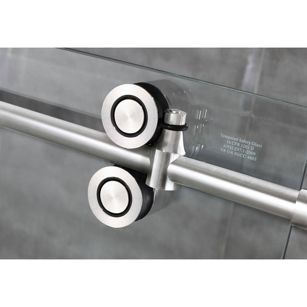 Langham XL 56-60 in. x 32 in. x 80 in. Sliding Frameless Shower Enclosure StarCast Clear Glass in Stainless Steel Left