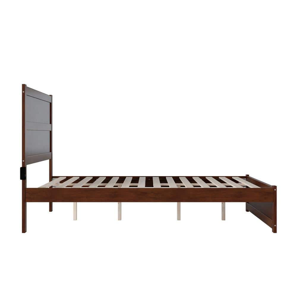 AFI NoHo Modern Solid Wood Queen Bed with Footboard with USB Charger in Walnut