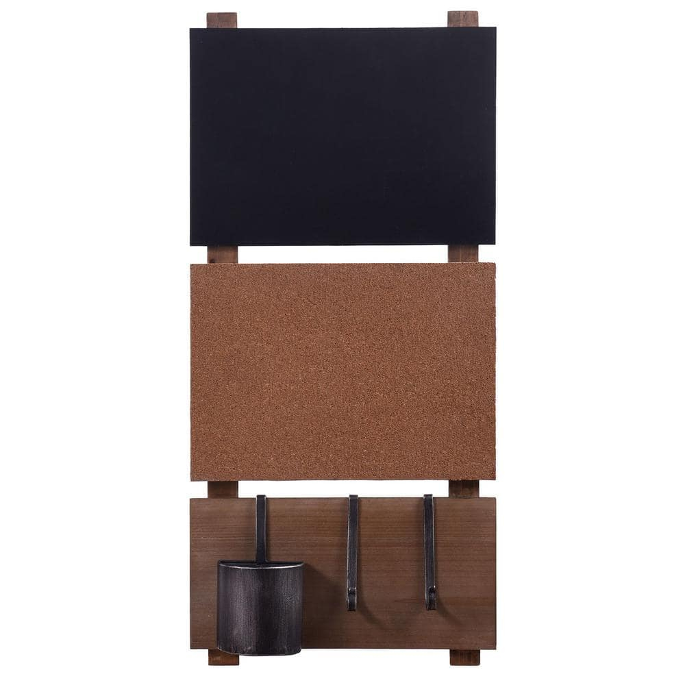 Multi-Functional Wall Memo Board - Chalkboard And Corkboard With Hanging Storage Capabilities - Natural, Black Finish