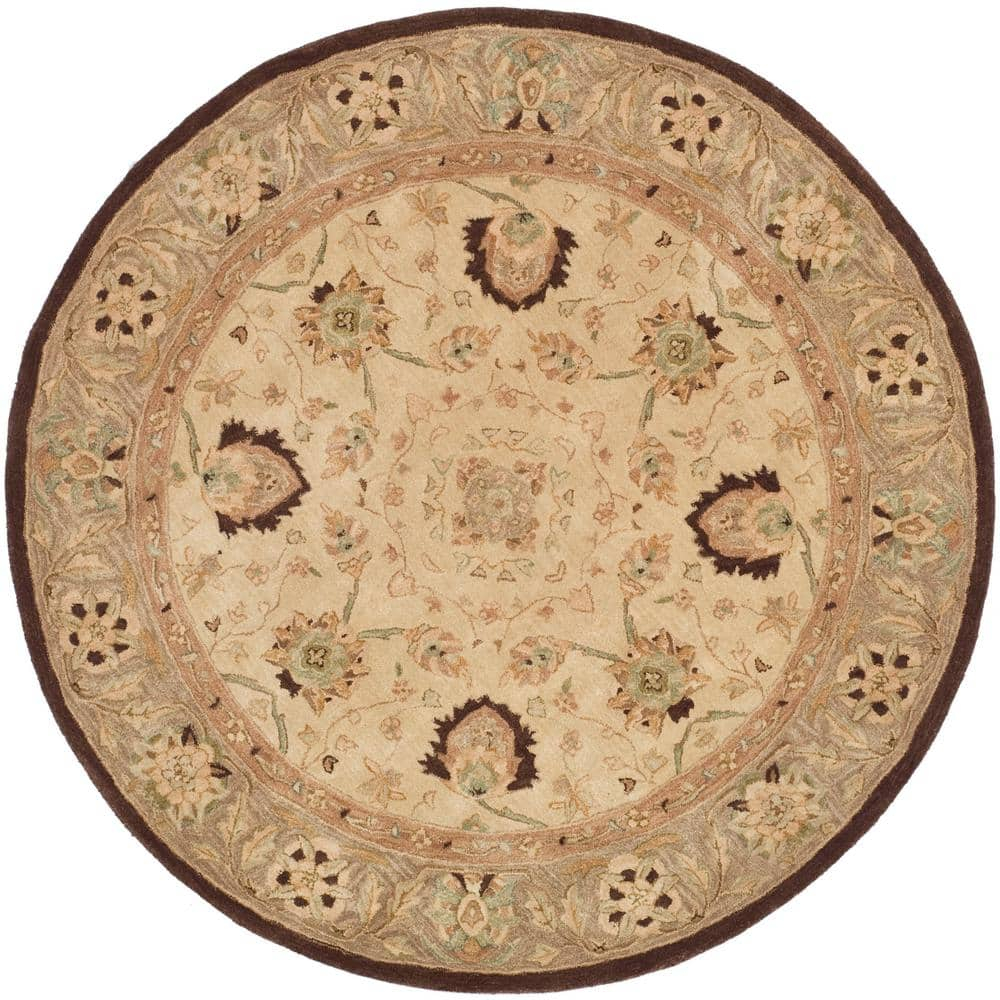SAFAVIEH Anatolia Venice Floral Wool Area Rug, Ivory/Brown, 4' x 4' Round