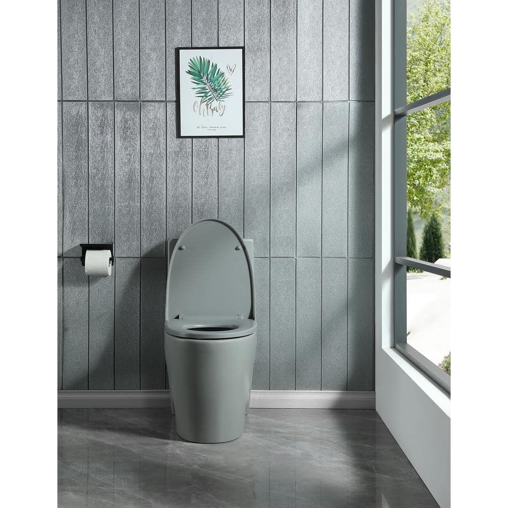 1.1/1.60 GPF Dual-Flush One Piece Toilet, Water-Saving Elongated Comfort Height Floor Mounted, Soft Close 1000 Gram Map Flushing Score Toilet, Light Grey 23T01-LG