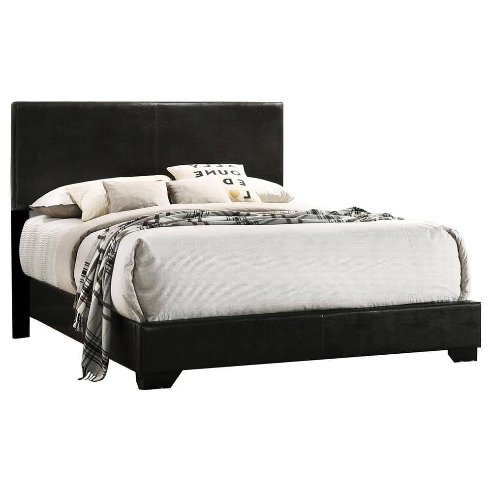 Coaster Conner Queen Faux Leather Upholstered Panel Bed Black