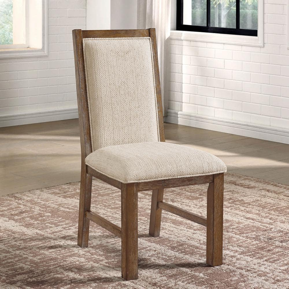 Furniture of America Hefer Transitional Fabric Indoor Side Chairs, Rustic Oak and Beige (Set of 2)