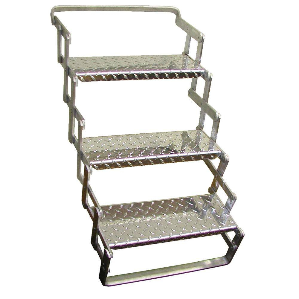 Brophy Products AS03 3-Step Aluminum RV Scissor Steps with 24" to 30" Rise