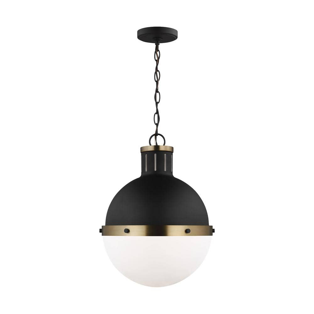 Generation Lighting Hanks 1 -Light Midnight Black Transitional White glass Globe Medium Hanging Pendant light
