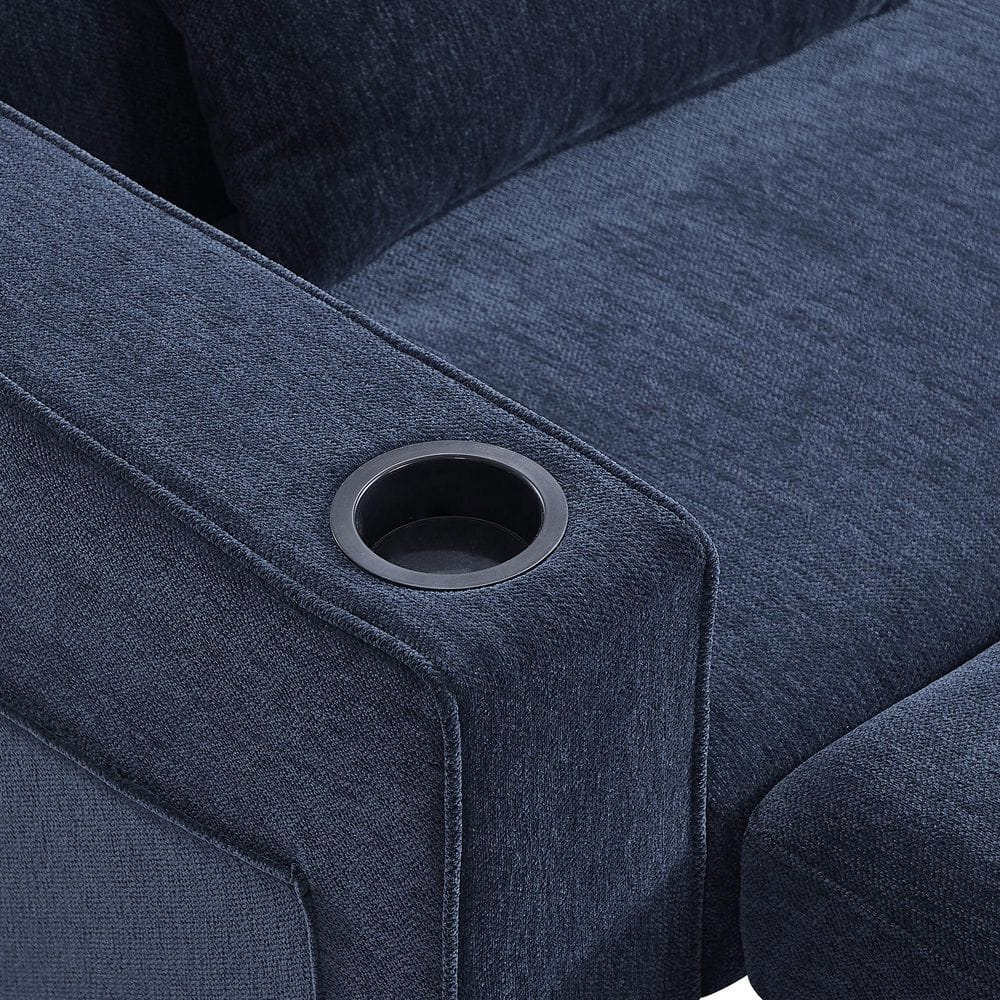 Blue Chenille Tufted Twin Sleeper Sofa with Cup Holder